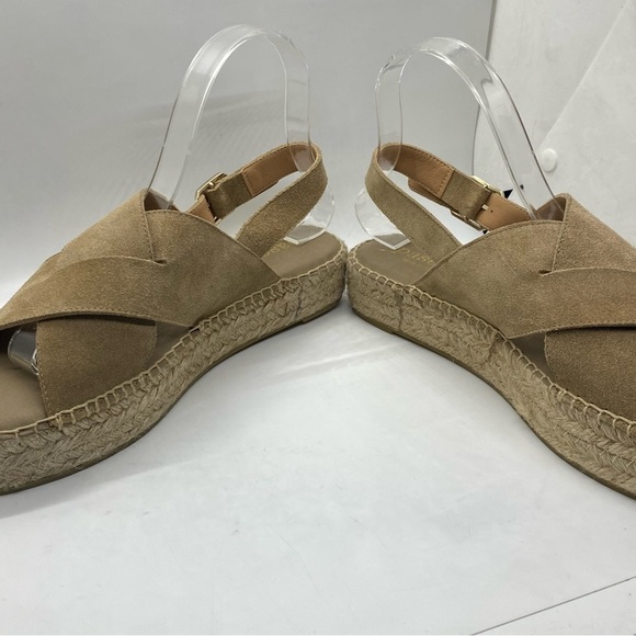 Paseart Women's Tan Suede Leather Cross Strap Espadrille Slingback Sandals 40 - Picture 4 of 11